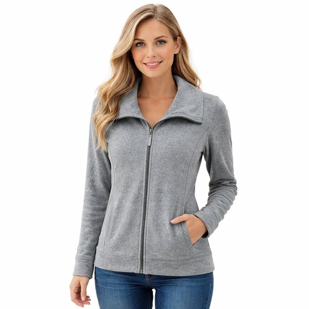 J Jill Jacket Womens Medium Gray Fleece Zip Front Cotton Blend Lightweight